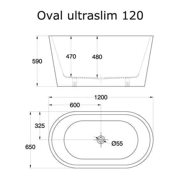 Badekar - Oval Ultraslim 120 - fritstående badekar