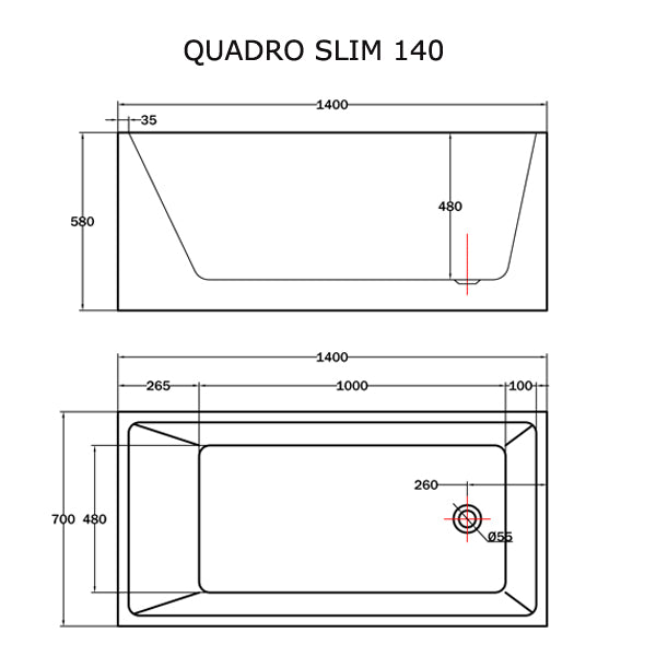 Badekar - Quadro Slim 140 Blank