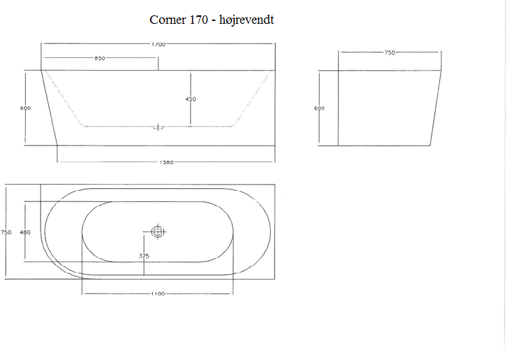 Corner 170 - hjørnebadekar