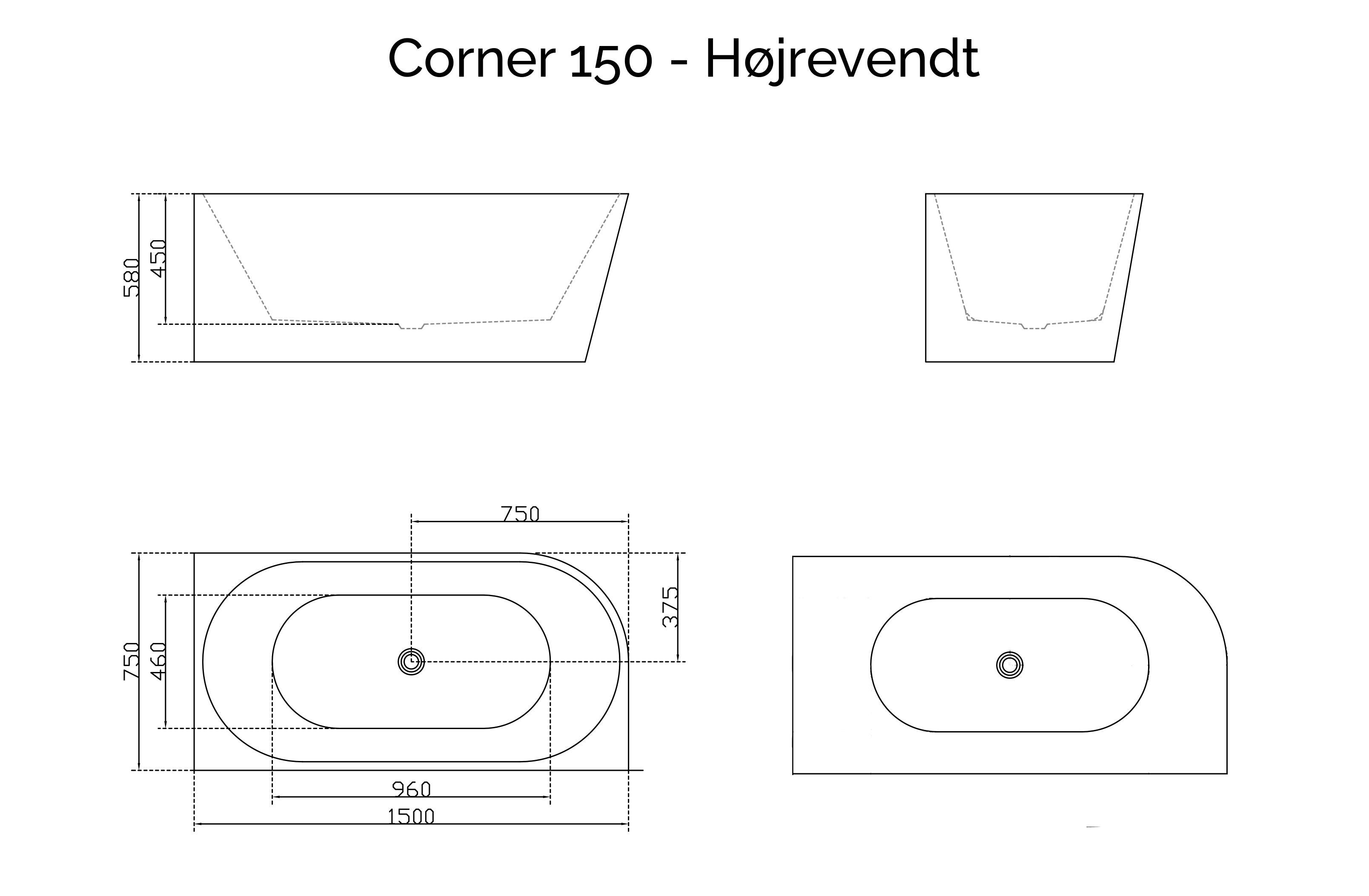 Corner 150 - hjørnebadekar