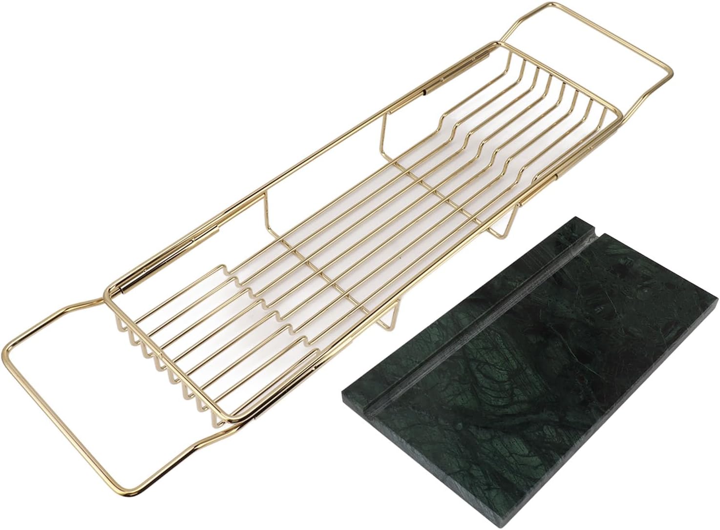 Badekarshylde Messing - grøn marmor