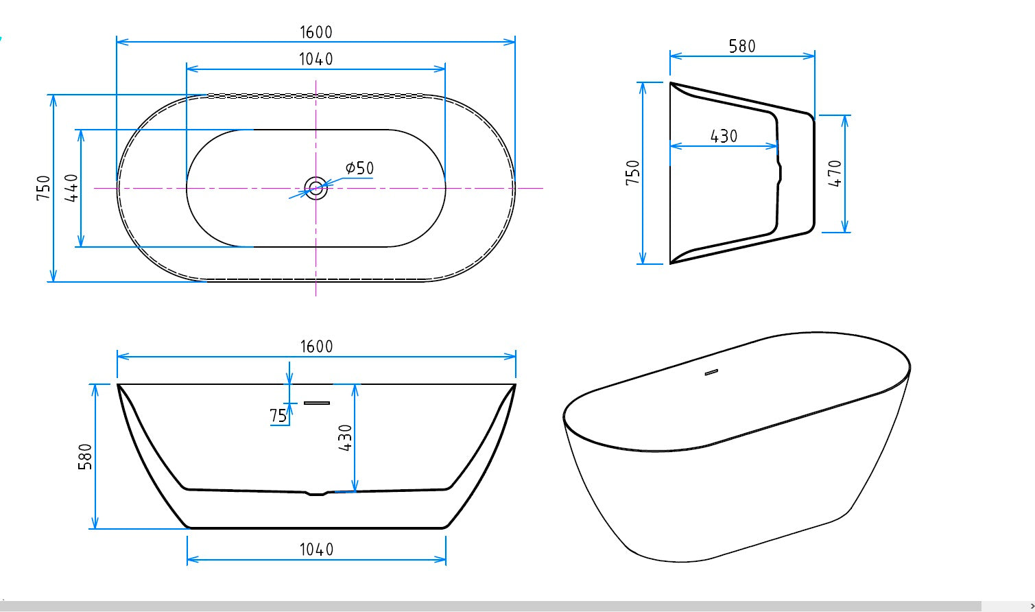 Fritstående badekar Smash 160