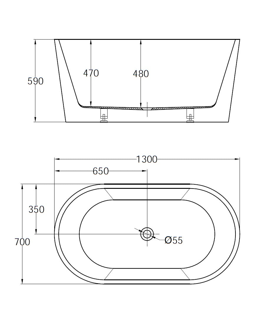 Badekar - Oval Ultraslim 130 - fritstående badekar