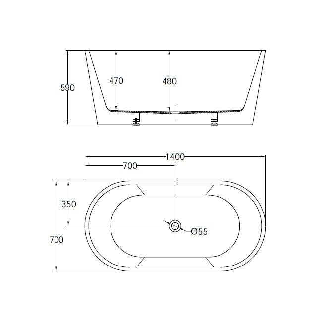 Badekar - Oval Ultraslim 140 - fritstående badekar