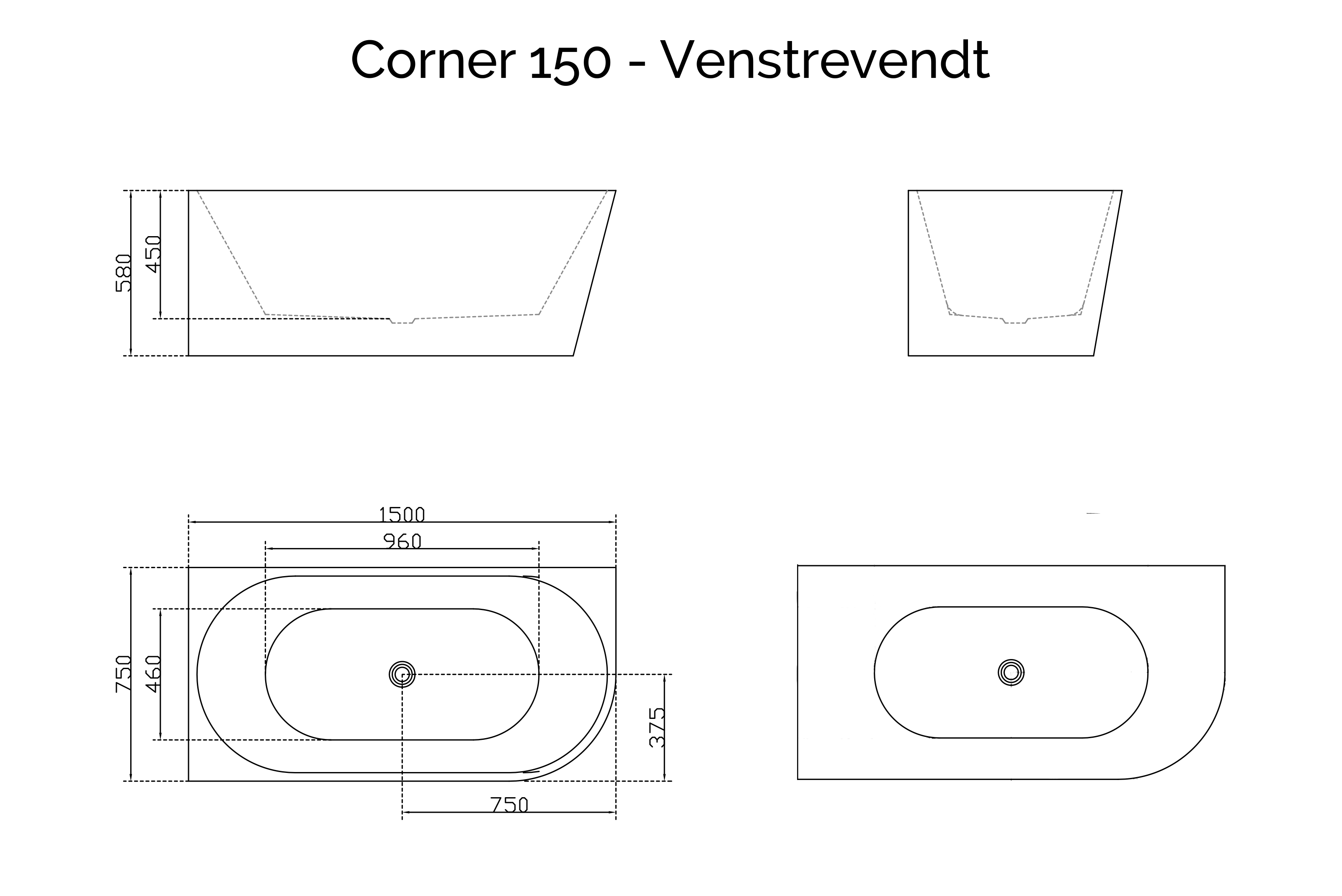 Corner 150 - hjørnebadekar